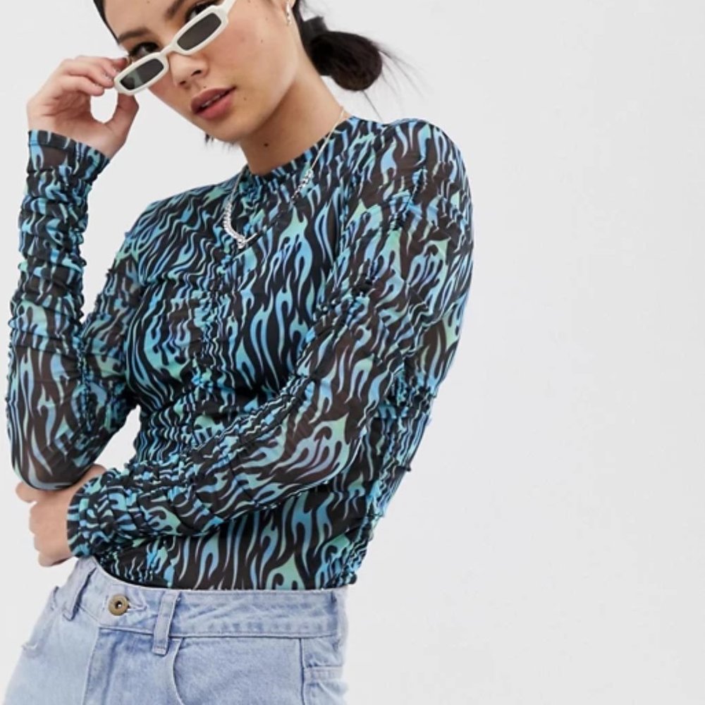 💞 Collusion Blue Flame Long Sleeve  Ruched Top 6